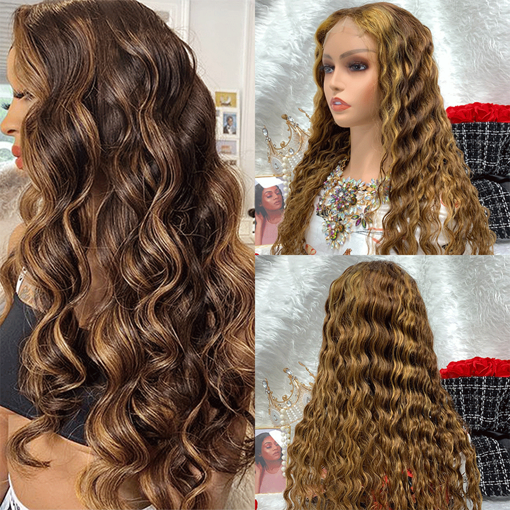 lace Frontal blonde highlights wigs curly  