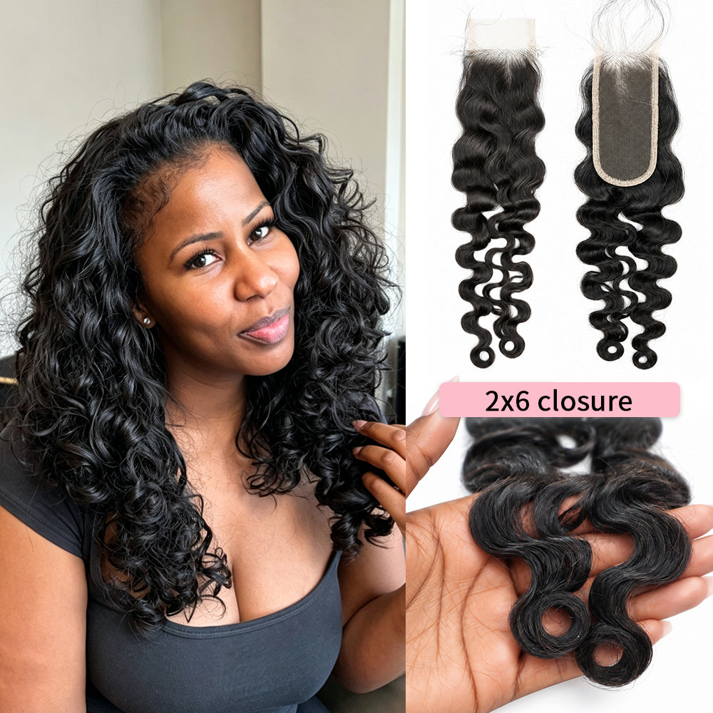 middle part curly closure