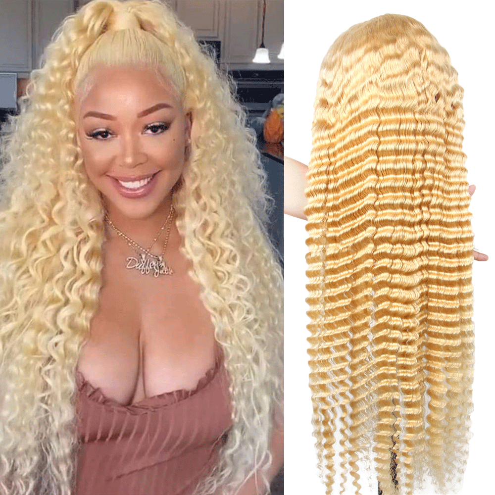 honey blonde deep wave wig
