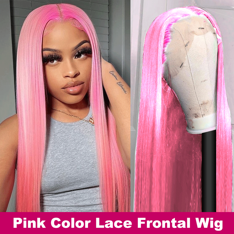 Top Quality Transparent Lace Front Pink Color Wig