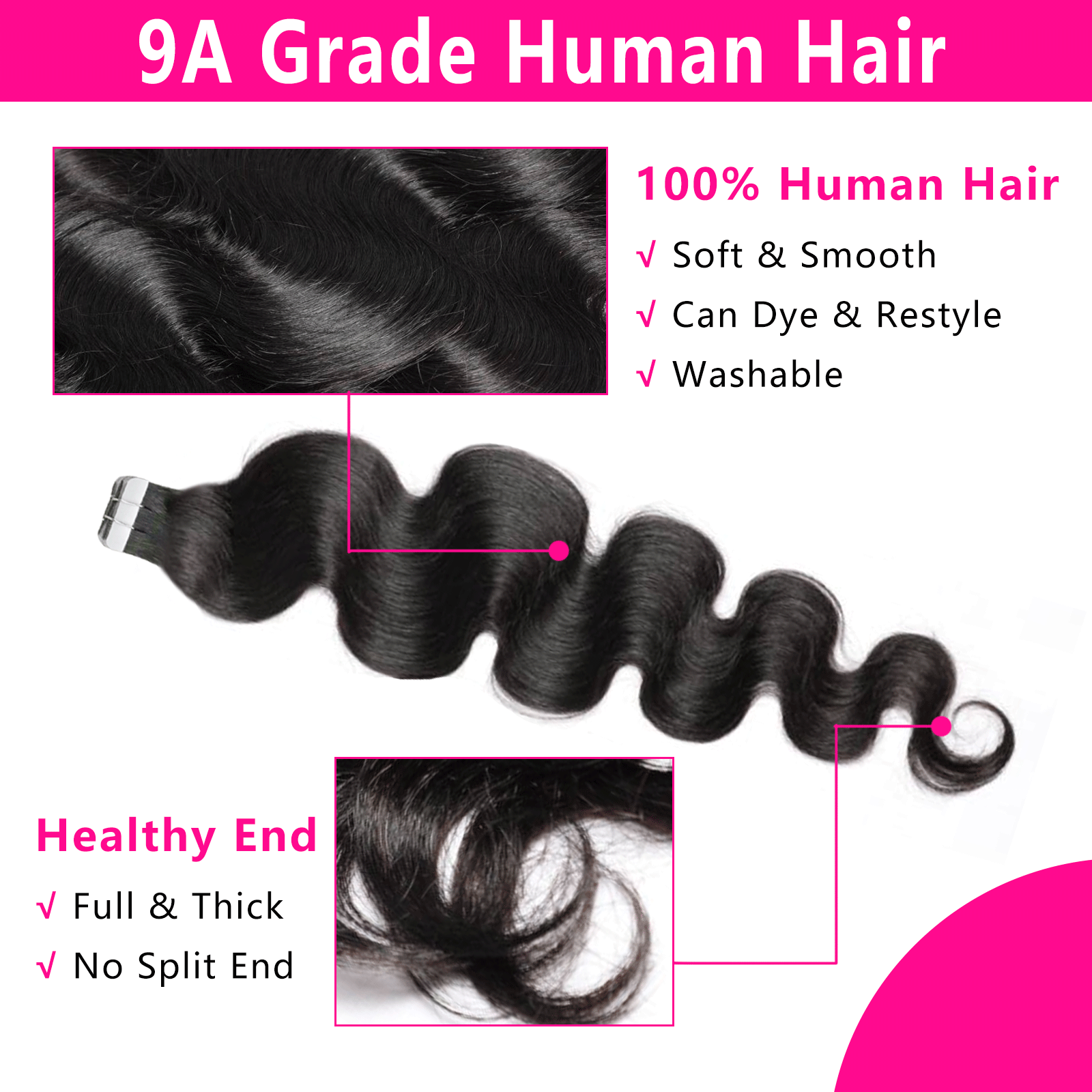 Tape Hair 3 Bundles (60pcs) for a package