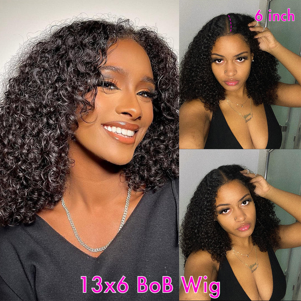 stacked short curly bob