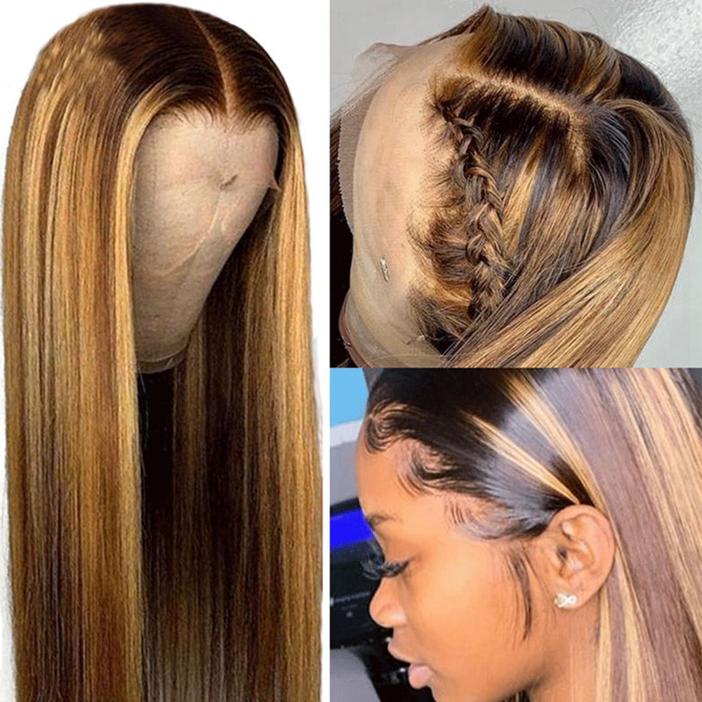 Brown hair with blonde highlights and lowlights lace wigs